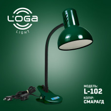 L-200 Світильник нестаціонарний настільний з прищепкою ТМ LOGA, 220В 60Вт (модель кольору L-102Смарагд)
